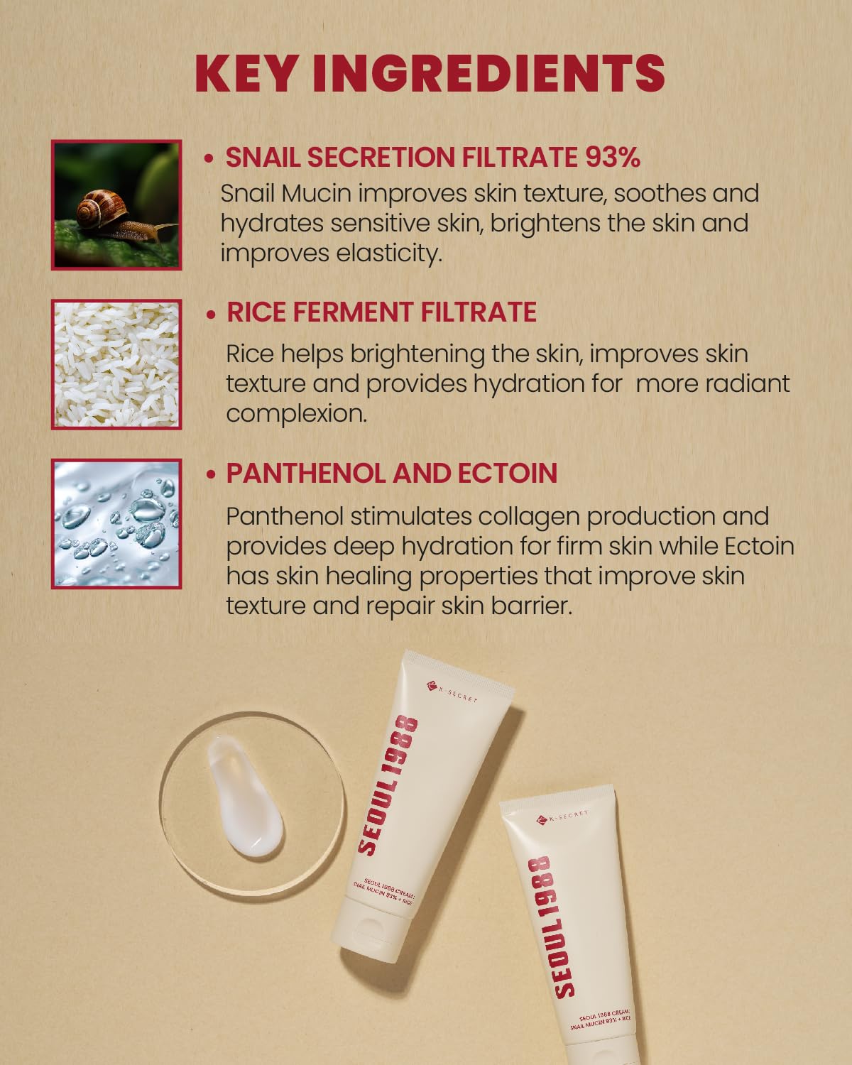 KSECRET- SEOUL 1988 - Cream : Snail Mucin 93% + Rice